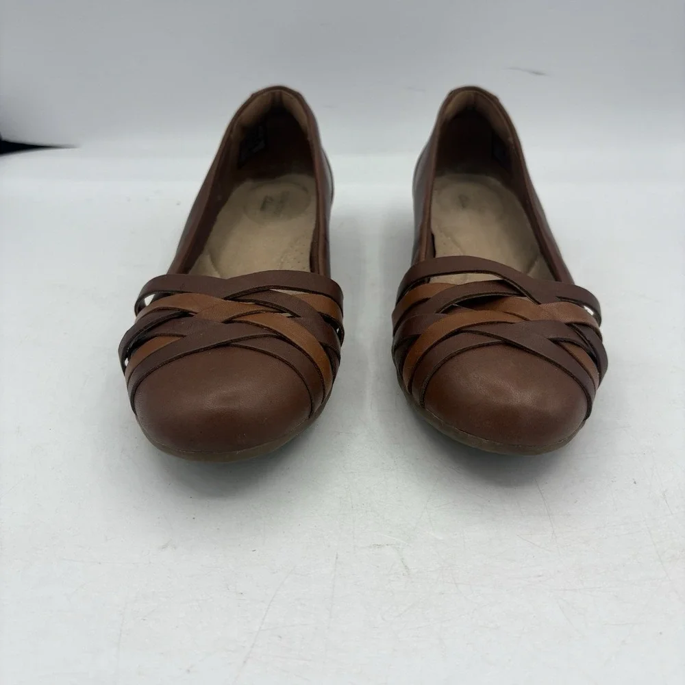Clarks Shoes Womens Size 7 M Sara Clover Ballet Flats Brown Mahogany Stripes